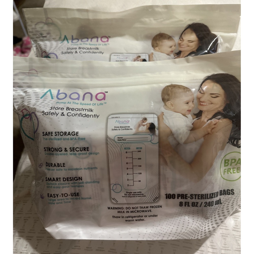 Abana‎ Breastmilk Storage Bags 200 Count 8oz BPA-Free Pre-Sterilized New